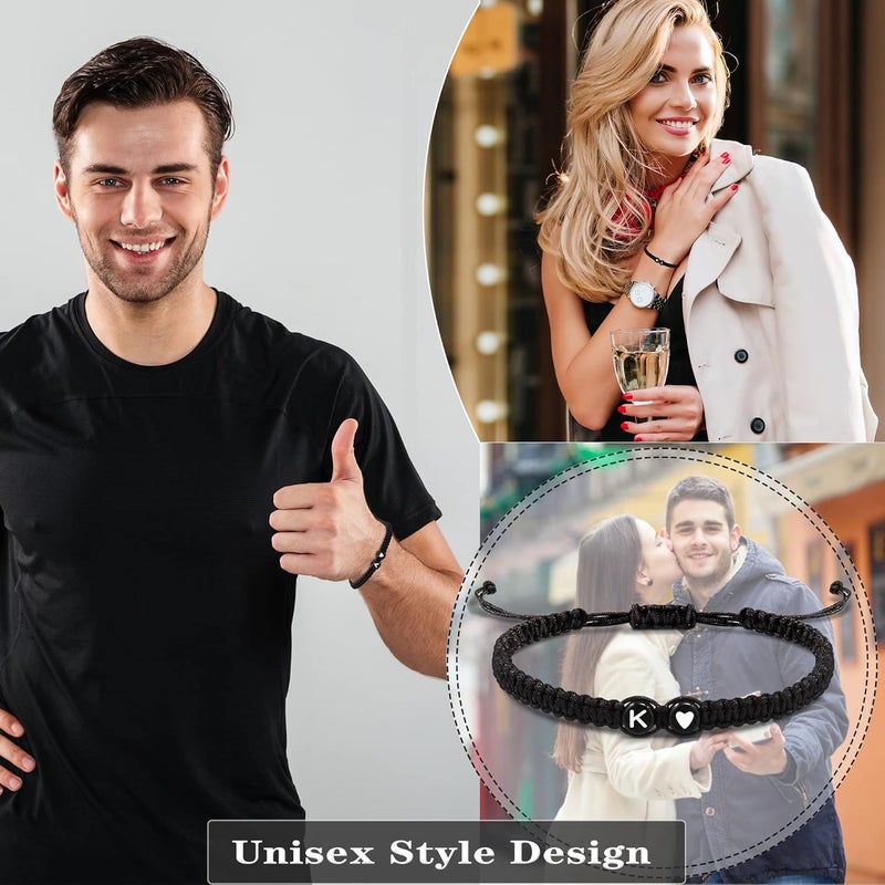 Btysun Valentines Day Gifts for Him Boyfriend, Initial Bracelets for Women Teen Valentines Gifts for Her Trendy Stuff Best Friend Birthday Gift Graduation Adjustable Letter A-Z Braided Bracelets Heart Link Sister Daughter Mother's Day Mom Female Christmas Jewelry - Image 4